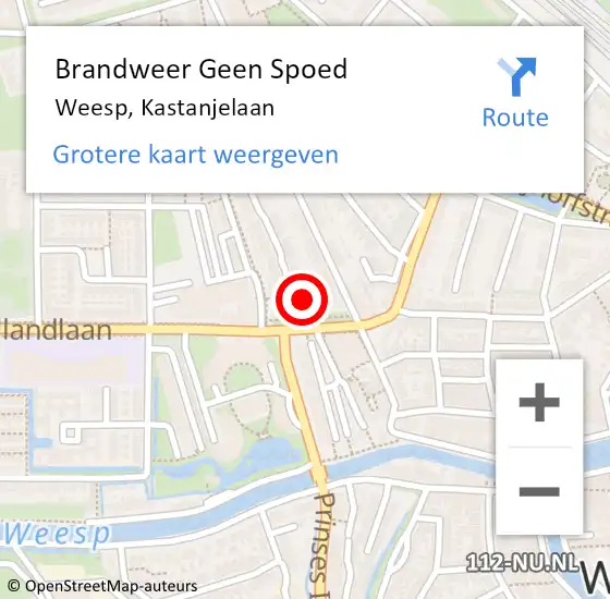 Locatie op kaart van de 112 melding: Brandweer Geen Spoed Naar Weesp, Kastanjelaan op 27 oktober 2015 16:32