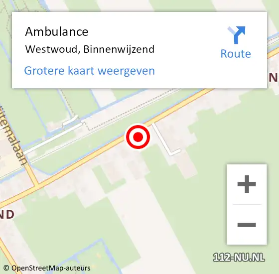 Locatie op kaart van de 112 melding: Ambulance Westwoud, Binnenwijzend op 27 oktober 2015 17:04