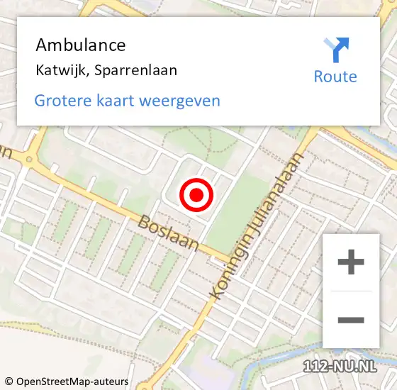 Locatie op kaart van de 112 melding: Ambulance Katwijk, Sparrenlaan op 27 oktober 2015 18:05