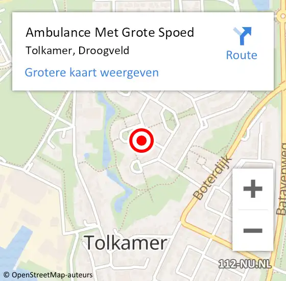 Locatie op kaart van de 112 melding: Ambulance Met Grote Spoed Naar Tolkamer, Droogveld op 27 oktober 2015 19:03