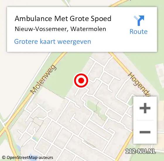 Locatie op kaart van de 112 melding: Ambulance Met Grote Spoed Naar Nieuw-Vossemeer, Watermolen op 27 oktober 2015 20:21