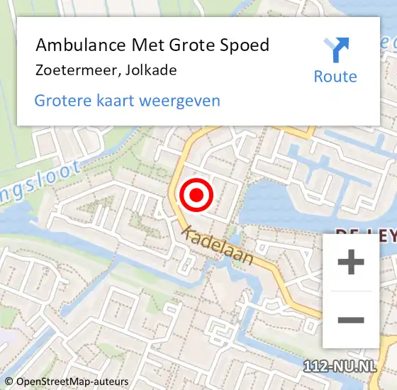 Locatie op kaart van de 112 melding: Ambulance Met Grote Spoed Naar Zoetermeer, Jolkade op 27 oktober 2015 22:39