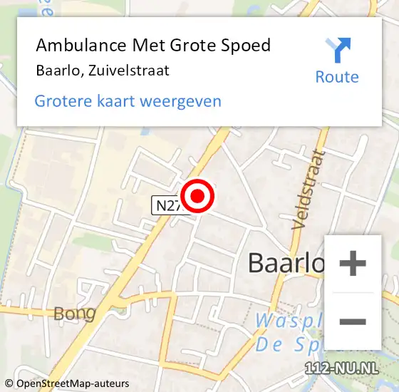 Locatie op kaart van de 112 melding: Ambulance Met Grote Spoed Naar Baarlo, Zuivelstraat op 28 oktober 2015 01:20