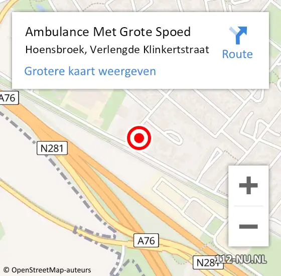 Locatie op kaart van de 112 melding: Ambulance Met Grote Spoed Naar Hoensbroek, Verlengde Klinkertstraat op 25 november 2013 09:09