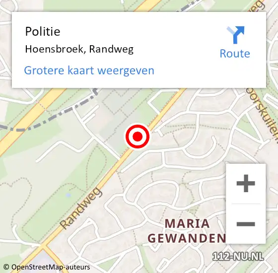 Locatie op kaart van de 112 melding: Politie Hoensbroek, Randweg op 28 oktober 2015 03:14