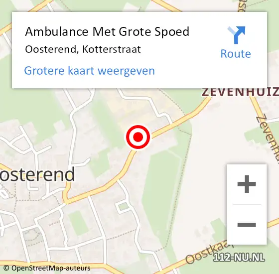 Locatie op kaart van de 112 melding: Ambulance Met Grote Spoed Naar Oosterend, Kotterstraat op 28 oktober 2015 03:16