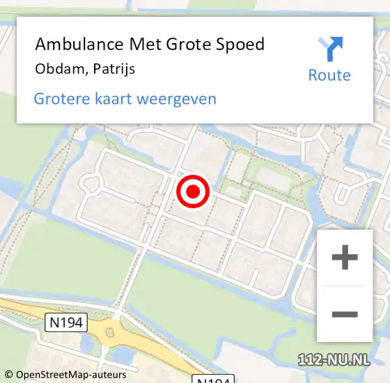Locatie op kaart van de 112 melding: Ambulance Met Grote Spoed Naar Obdam, Patrijs op 28 oktober 2015 03:44