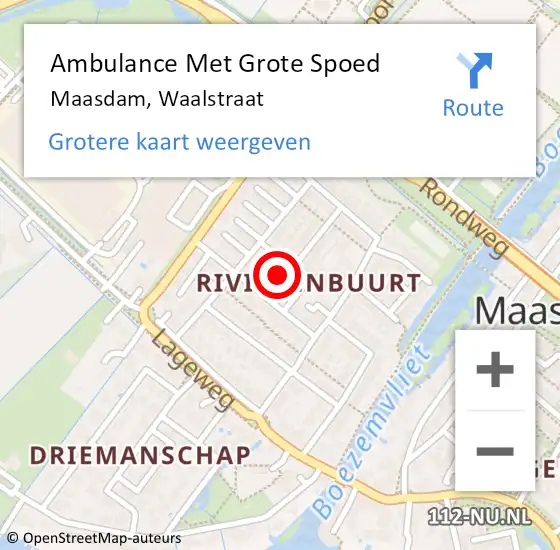 Locatie op kaart van de 112 melding: Ambulance Met Grote Spoed Naar Maasdam, Waalstraat op 28 oktober 2015 05:47