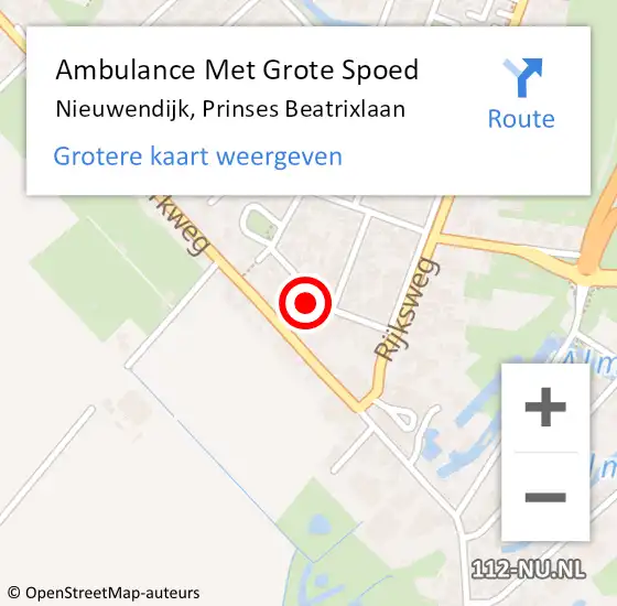 Locatie op kaart van de 112 melding: Ambulance Met Grote Spoed Naar Nieuwendijk, Prinses Beatrixlaan op 28 oktober 2015 08:58