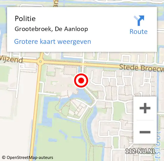 Locatie op kaart van de 112 melding: Politie Grootebroek, De Aanloop op 28 oktober 2015 09:49