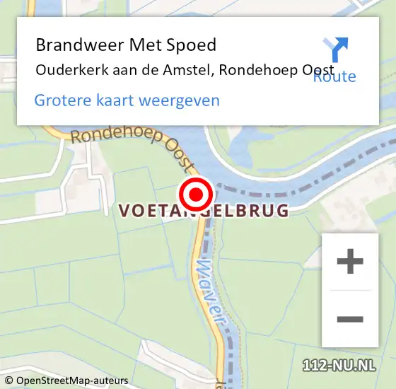 Locatie op kaart van de 112 melding: Brandweer Met Spoed Naar Ouderkerk aan de Amstel, Rondehoep Oost op 28 oktober 2015 09:51