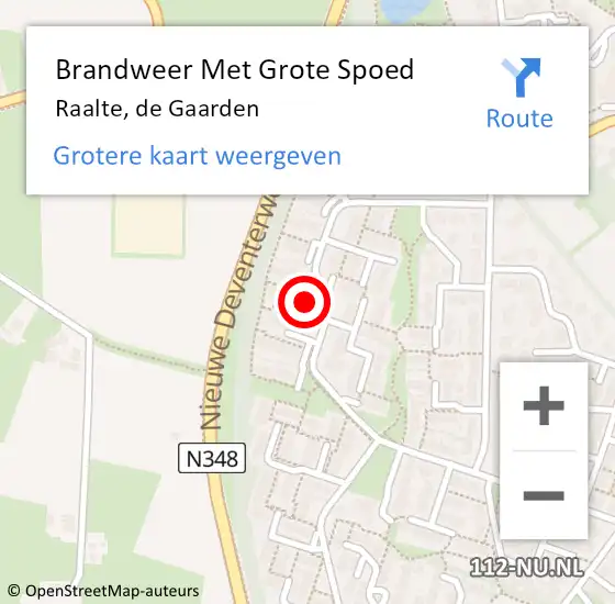 Locatie op kaart van de 112 melding: Brandweer Met Grote Spoed Naar Raalte, de Gaarden op 28 oktober 2015 10:05