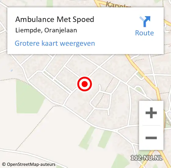 Locatie op kaart van de 112 melding: Ambulance Met Spoed Naar Liempde, Oranjelaan op 28 oktober 2015 10:28