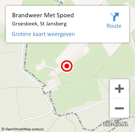 Locatie op kaart van de 112 melding: Brandweer Met Spoed Naar Groesbeek, St Jansberg op 28 oktober 2015 11:11