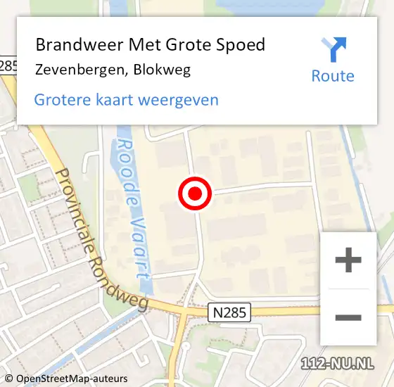 Locatie op kaart van de 112 melding: Brandweer Met Grote Spoed Naar Zevenbergen, Blokweg op 28 oktober 2015 11:39