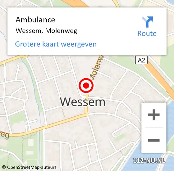 Locatie op kaart van de 112 melding: Ambulance Wessem, Molenweg op 28 oktober 2015 12:39