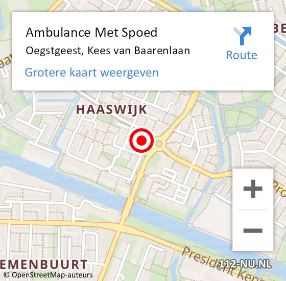 Locatie op kaart van de 112 melding: Ambulance Met Spoed Naar Oegstgeest, Kees van Baarenlaan op 28 oktober 2015 13:18