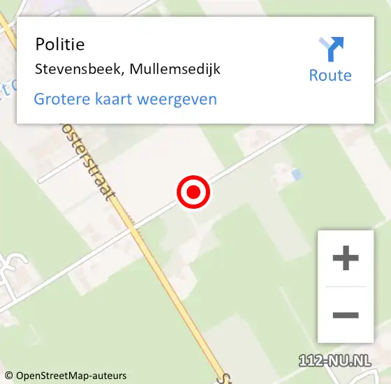 Locatie op kaart van de 112 melding: Politie Stevensbeek, Mullemsedijk op 28 oktober 2015 13:28