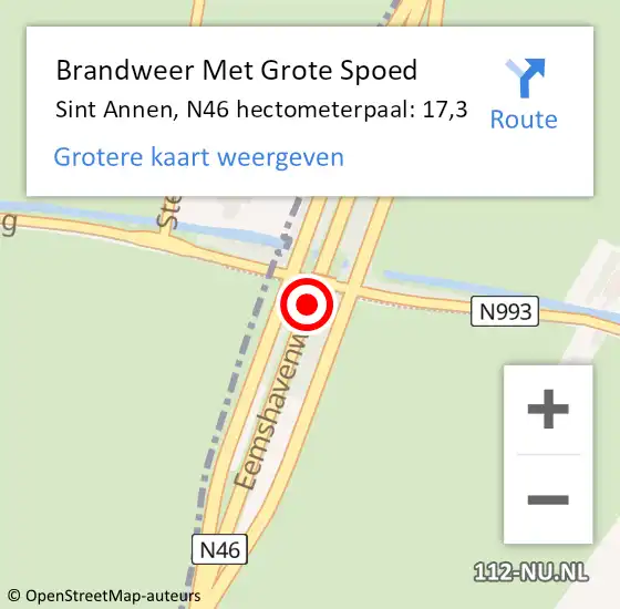 Locatie op kaart van de 112 melding: Brandweer Met Grote Spoed Naar Sint Annen, N46 hectometerpaal: 17,0 op 28 oktober 2015 13:33