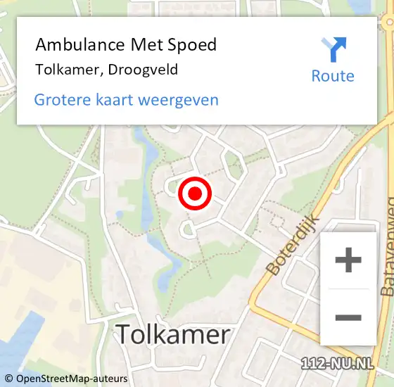 Locatie op kaart van de 112 melding: Ambulance Met Spoed Naar Tolkamer, Droogveld op 28 oktober 2015 14:20