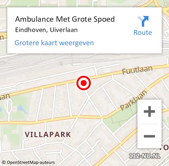 Locatie op kaart van de 112 melding: Ambulance Met Grote Spoed Naar Eindhoven, Uiverlaan op 28 oktober 2015 14:34