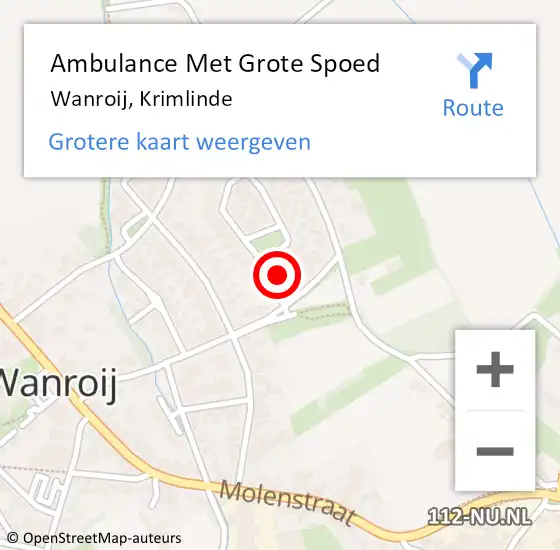 Locatie op kaart van de 112 melding: Ambulance Met Grote Spoed Naar Wanroij, Krimlinde op 28 oktober 2015 14:37