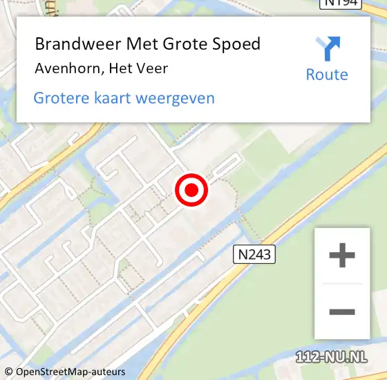 Locatie op kaart van de 112 melding: Brandweer Met Grote Spoed Naar Avenhorn, Het Veer op 13 september 2013 20:17