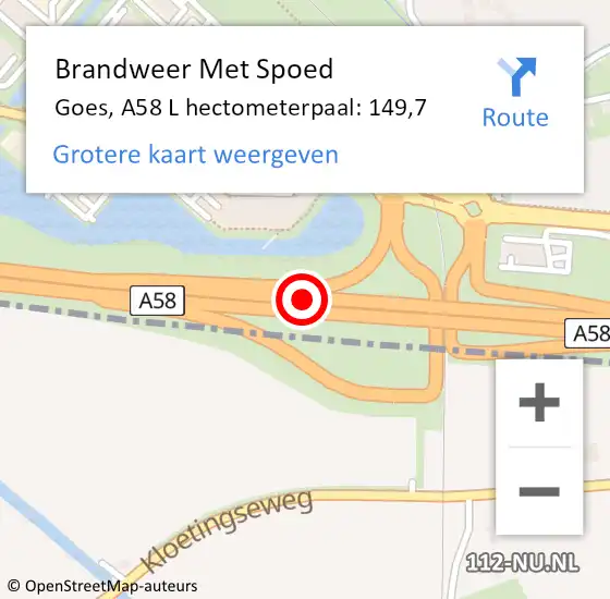 Locatie op kaart van de 112 melding: Brandweer Met Spoed Naar Goes, A58 L hectometerpaal: 152,0 op 28 oktober 2015 15:51