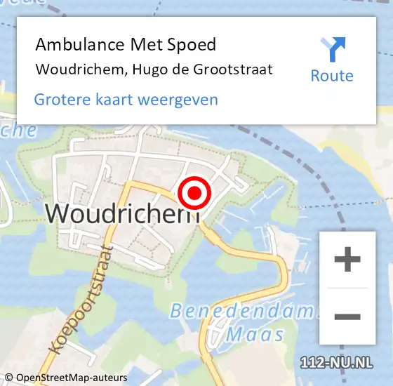 Locatie op kaart van de 112 melding: Ambulance Met Spoed Naar Woudrichem, Hugo de Grootstraat op 28 oktober 2015 18:52