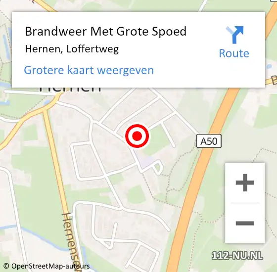 Locatie op kaart van de 112 melding: Brandweer Met Grote Spoed Naar Hernen, Loffertweg op 28 oktober 2015 20:22