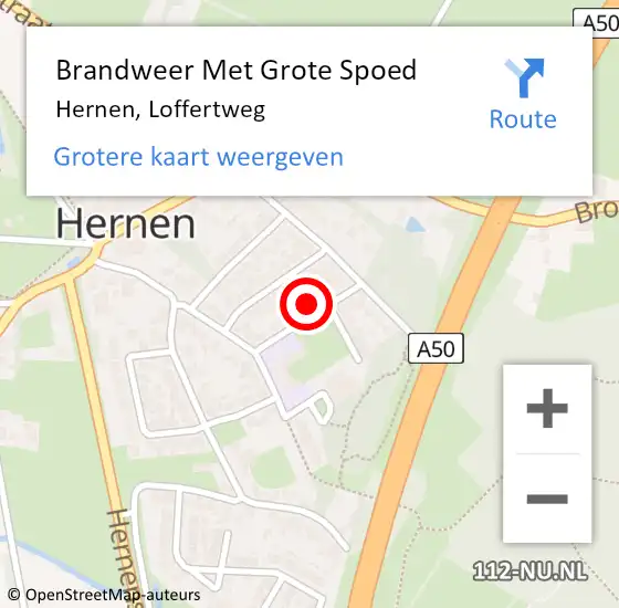 Locatie op kaart van de 112 melding: Brandweer Met Grote Spoed Naar Hernen, Loffertweg op 28 oktober 2015 20:30