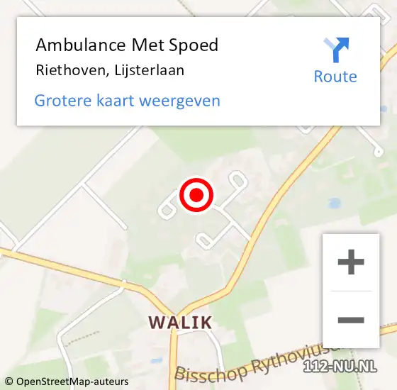 Locatie op kaart van de 112 melding: Ambulance Met Spoed Naar Riethoven, Lijsterlaan op 28 oktober 2015 21:34