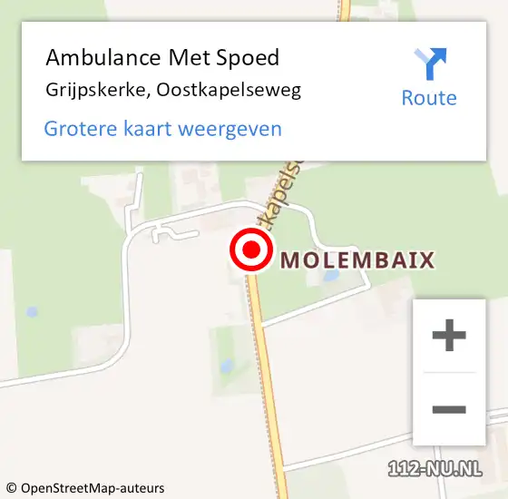 Locatie op kaart van de 112 melding: Ambulance Met Spoed Naar Grijpskerke, Oostkapelseweg op 28 oktober 2015 22:19