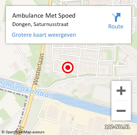 Locatie op kaart van de 112 melding: Ambulance Met Spoed Naar Dongen, Saturnusstraat op 29 oktober 2015 01:42