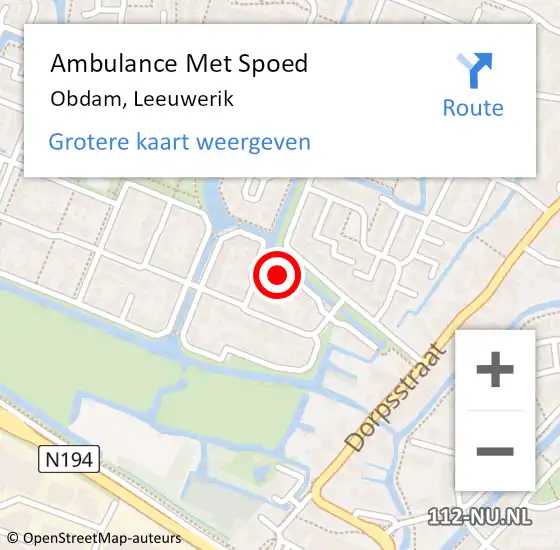 Locatie op kaart van de 112 melding: Ambulance Met Spoed Naar Obdam, Leeuwerik op 29 oktober 2015 03:41