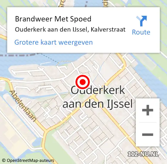 Locatie op kaart van de 112 melding: Brandweer Met Spoed Naar Ouderkerk aan den IJssel, Kalverstraat op 29 oktober 2015 04:32