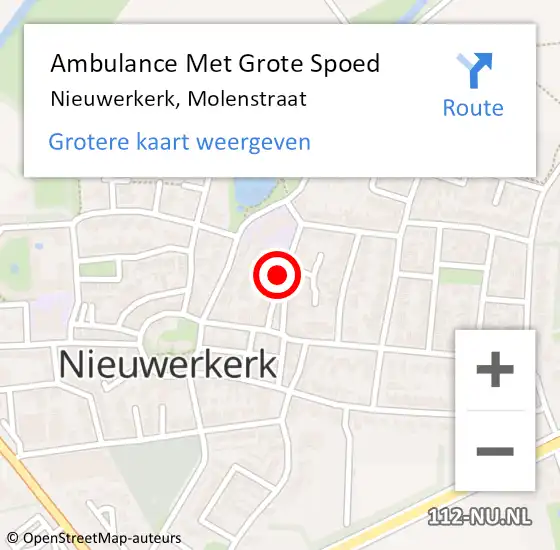 Locatie op kaart van de 112 melding: Ambulance Met Grote Spoed Naar Nieuwerkerk, Molenstraat op 29 oktober 2015 06:11