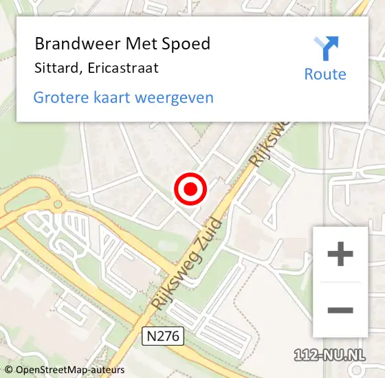 Locatie op kaart van de 112 melding: Brandweer Met Spoed Naar Sittard, Ericastraat op 29 oktober 2015 06:38