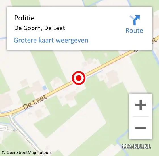 Locatie op kaart van de 112 melding: Politie De Goorn, De Leet op 29 oktober 2015 06:45