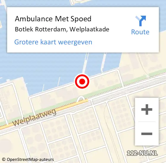 Locatie op kaart van de 112 melding: Ambulance Met Spoed Naar Botlek, Welplaatkade op 29 oktober 2015 08:39