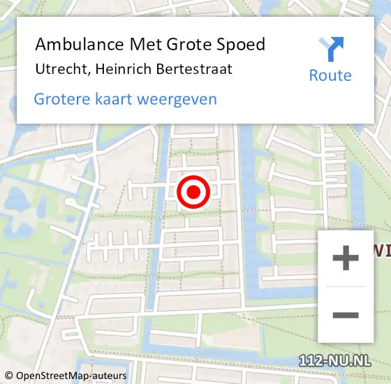 Locatie op kaart van de 112 melding: Ambulance Met Grote Spoed Naar Utrecht, Heinrich Bertestraat op 29 oktober 2015 09:56