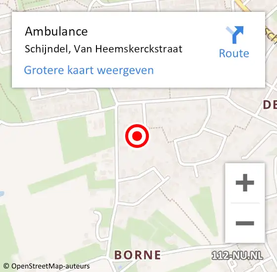 Locatie op kaart van de 112 melding: Ambulance Schijndel, Van Heemskerckstraat op 29 oktober 2015 10:04