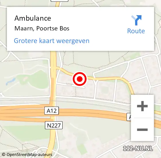 Locatie op kaart van de 112 melding: Ambulance Maarn, Poortse Bos op 29 oktober 2015 10:07