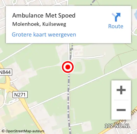 Locatie op kaart van de 112 melding: Ambulance Met Spoed Naar Molenhoek, Kuilseweg op 29 oktober 2015 10:39