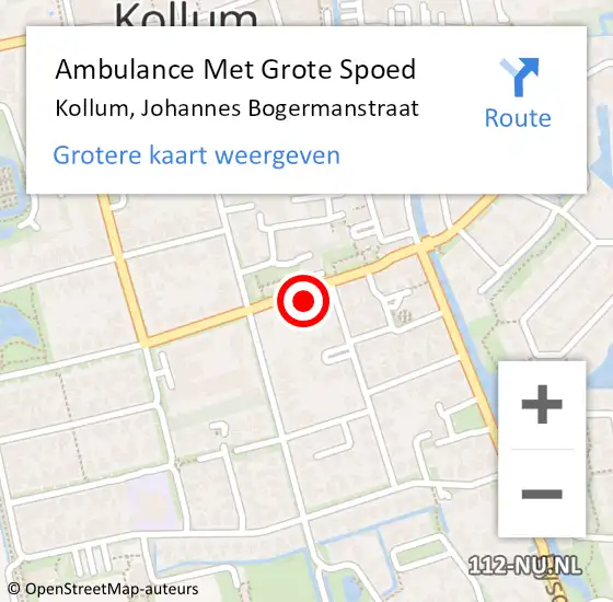 Locatie op kaart van de 112 melding: Ambulance Met Grote Spoed Naar Kollum, Johannes Bogermanstraat op 29 oktober 2015 12:20