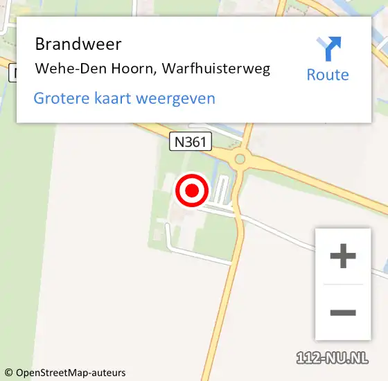 Locatie op kaart van de 112 melding: Brandweer Wehe-Den Hoorn, Warfhuisterweg op 29 oktober 2015 13:22
