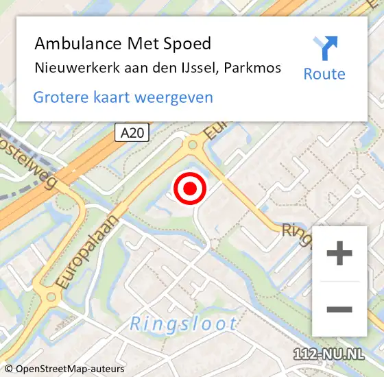 Locatie op kaart van de 112 melding: Ambulance Met Spoed Naar Nieuwerkerk aan den IJssel, Parkmos op 29 oktober 2015 14:30