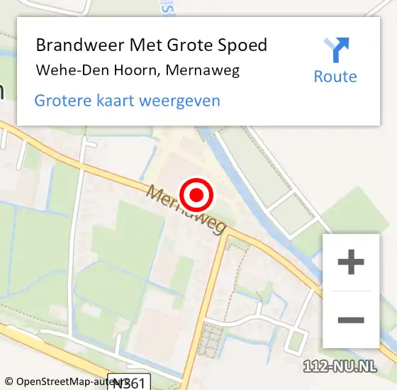 Locatie op kaart van de 112 melding: Brandweer Met Grote Spoed Naar Wehe-Den Hoorn, Mernaweg op 29 oktober 2015 14:42