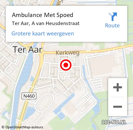 Locatie op kaart van de 112 melding: Ambulance Met Spoed Naar Ter Aar, A van Heusdenstraat op 29 oktober 2015 16:06