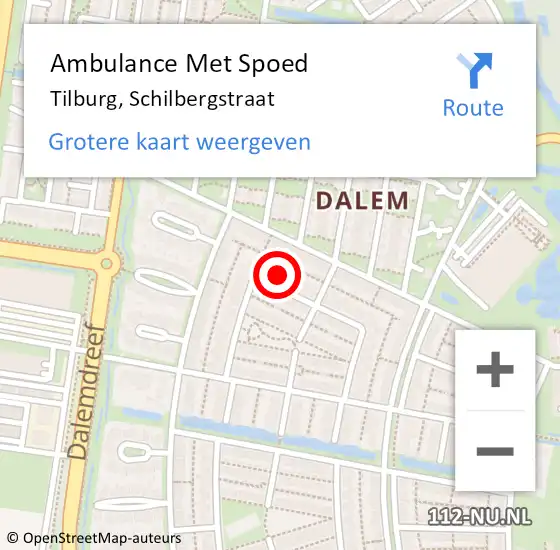 Locatie op kaart van de 112 melding: Ambulance Met Spoed Naar Tilburg, Schilbergstraat op 29 oktober 2015 16:24